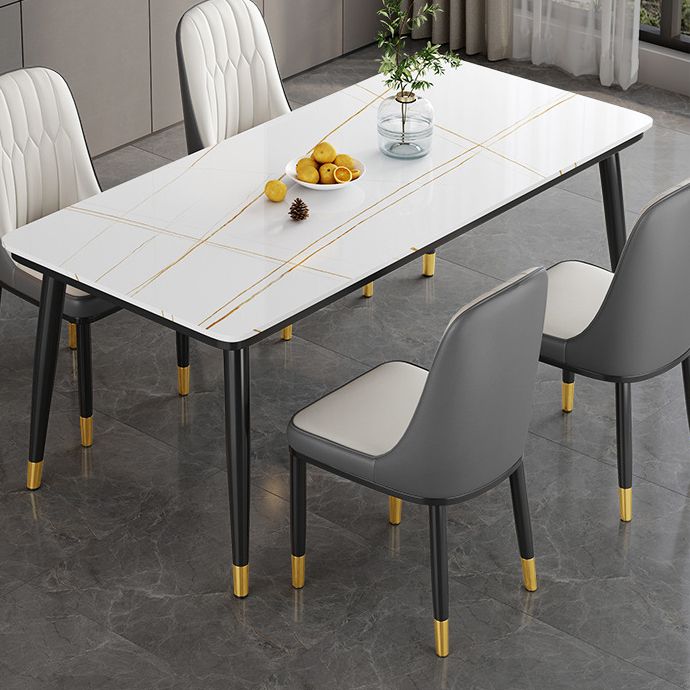 Metal 4 Legs Dining Table Contemporary Rectangle Stone Top Dining Table for Living Room Clearhalo 'Dining Tables & Seating' 'Dining Tables' 'dining_table' 'furn' 'furn_dining_table' 'Furniture' 'furniture_dining_table' 'Kitchen & Dining Furniture' 'kitchen' 'kitchen_dining_table' 1200x1200_7386f120-4596-4255-8ebf-c64b81b87dfc