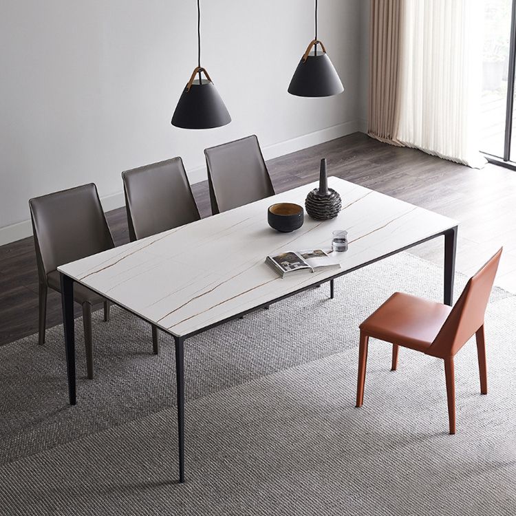 Stone Top Dining Table Contemporary Dining Table with 4 Black Legs Clearhalo 'Dining Tables & Seating' 'Dining Tables' 'dining_table' 'furn' 'furn_dining_table' 'Furniture' 'furniture_dining_table' 'Kitchen & Dining Furniture' 'kitchen' 'kitchen_dining_table' 1200x1200_73875500-2207-4769-96c6-ea4cf83bdb12