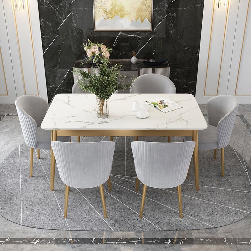 White Stone Top Dining Table Contemporary Rectangle Dining Table with 4 Legs Clearhalo 'Dining Tables & Seating' 'Dining Tables' 'dining_table' 'furn' 'furn_dining_table' 'Furniture' 'Kitchen & Dining Furniture' 1200x1200_7387cfb0-ac68-4eef-b081-ade37f5f68da