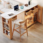 Stone Top Bar Table with Wooden Storage Rectangle Bistro Table for Small Places
