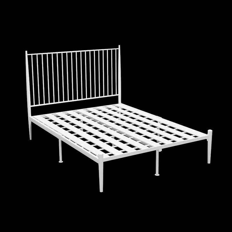 Metal Glam Slat Bed Solid Color Bed Frame with Spindle Headboard