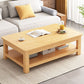 Modern 17.7" H Brown/ Natural Rectangle Wooden 4 Legs Coffee Table with Shelf