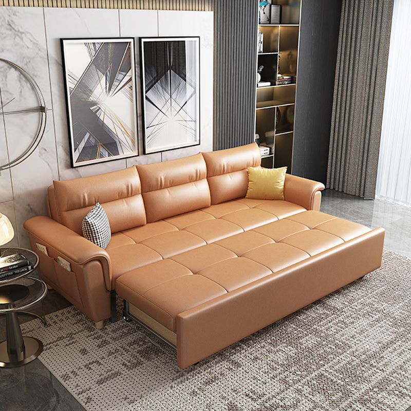 Flared Arms Sleeper Sofa Faux Leather Upholstered Futon Sleeper Sofa Clearhalo 'furn' 'furn_futons' 'Furniture' 'Futons & Daybeds' 'Futons' 'Living Room Furniture' 1200x1200_738b8876-64d1-4417-a894-3a5afadd29ab