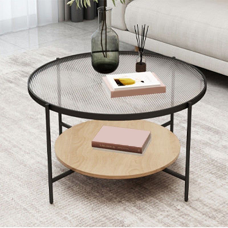 17,7 "H Tavolino moderno in vetro rotondo in acciaio 4 gambe tavolo da cocktail con scaffale