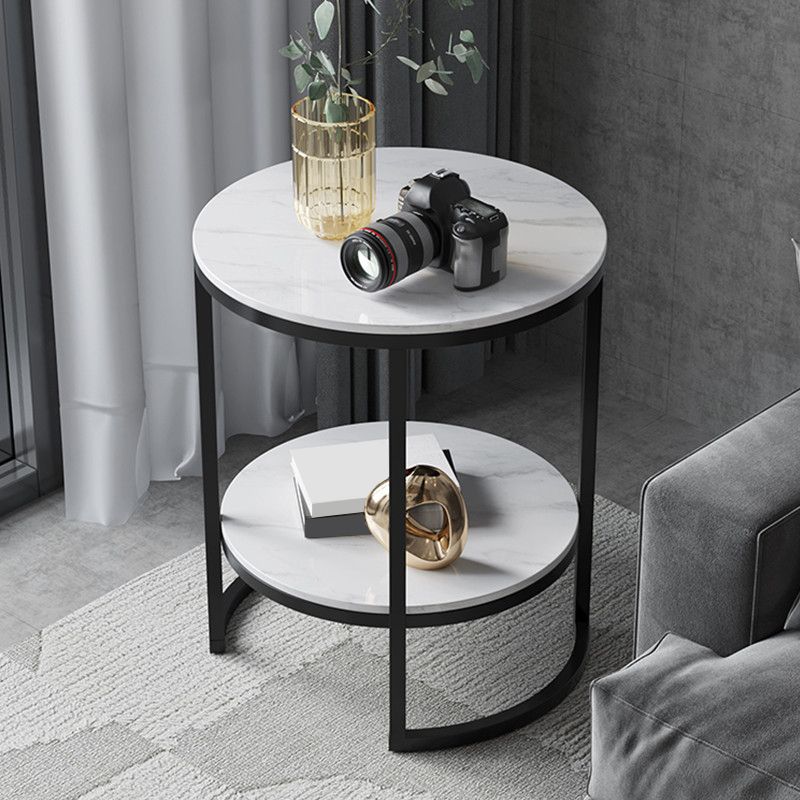 Metal Frame Side End Table Round Stone Top Side Table with Shelf Clearhalo 'Coffee & Accent Tables' 'End & Side Tables' 'end_side_tables' 'furn' 'furn_end_side_tables' 'Furniture' 'Living Room Furniture' 1200x1200_7391ff78-c779-4593-9d15-15f7f09b095e
