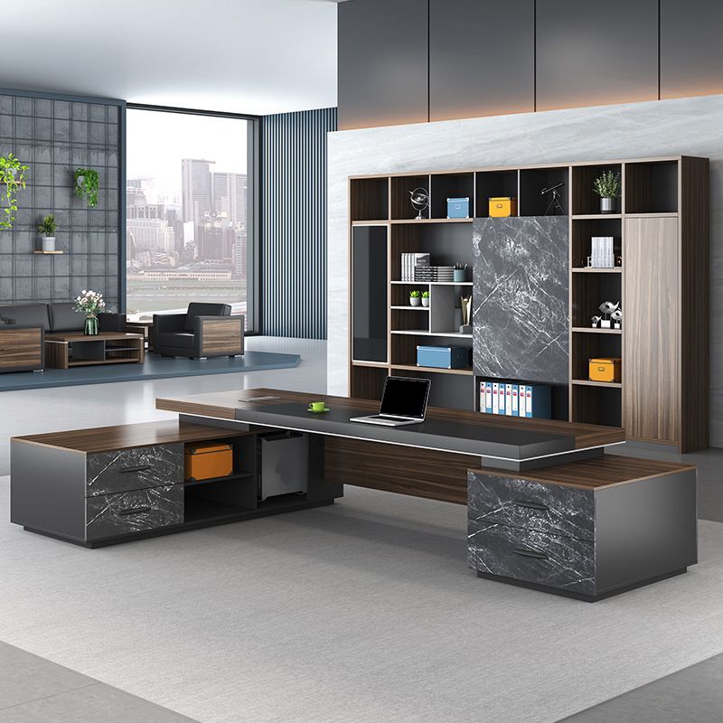 Contemporary Office Desk L-Shape Executive Desk with 2 Storage Drawers Clearhalo 'furn' 'furn_office_desk' 'Furniture' 'Office Desks' 'Office Furniture' 'office_desk' 1200x1200_7392cf63-3df3-42bc-80c7-2827cbb3758d