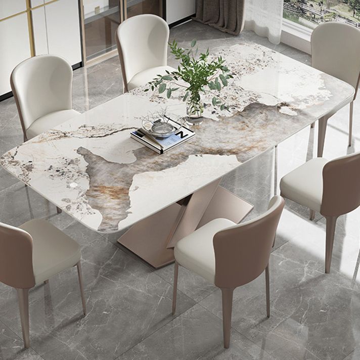 Modern Sintered Stone and Metal Dining Set Rectangle 1/2/5/7 Pieces Dining Table Set