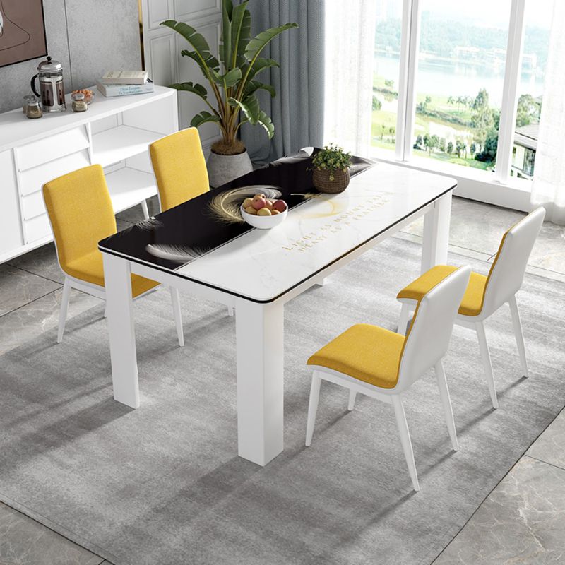 Tavolo da pranzo moderno rettangolare in legno con base in metallo per sala da pranzo