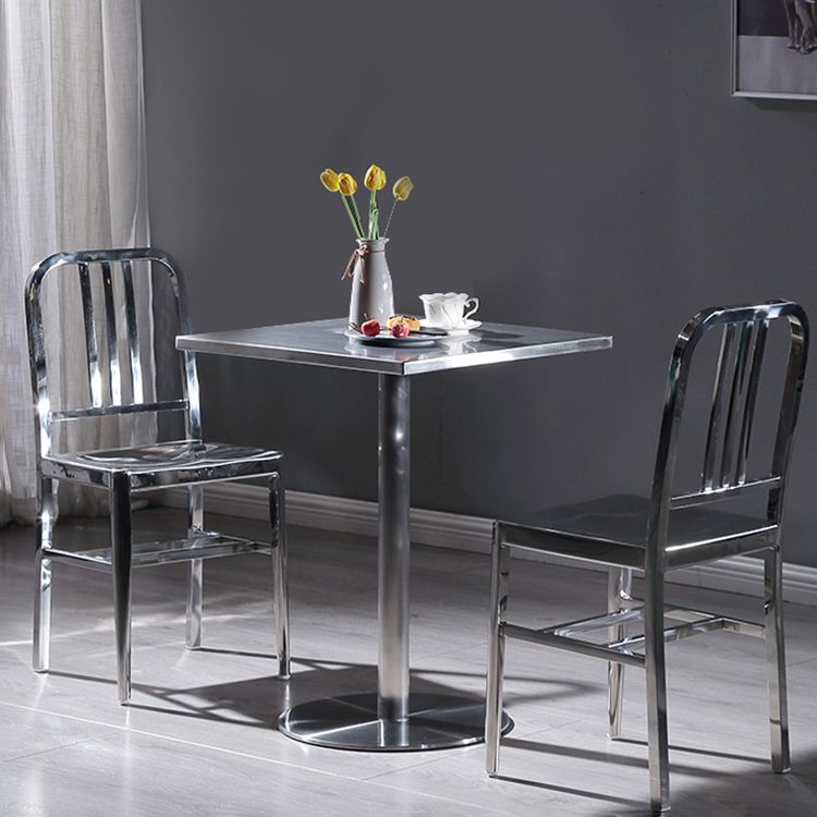 Industrial Square Dining Table Stainless Steel Table with Pedestal Base Clearhalo ' dining_table' 'Dining Tables & Seating' 'Dining Tables' 'furn' 'furn_dining_table' 'Furniture' 'furniture_dining_table' 'Kitchen & Dining Furniture' 'kitchen&dining_furn' 'kitchen' 'kitchen_dining_table' 1200x1200_73969c7c-6254-41f6-b429-7977107e4aee