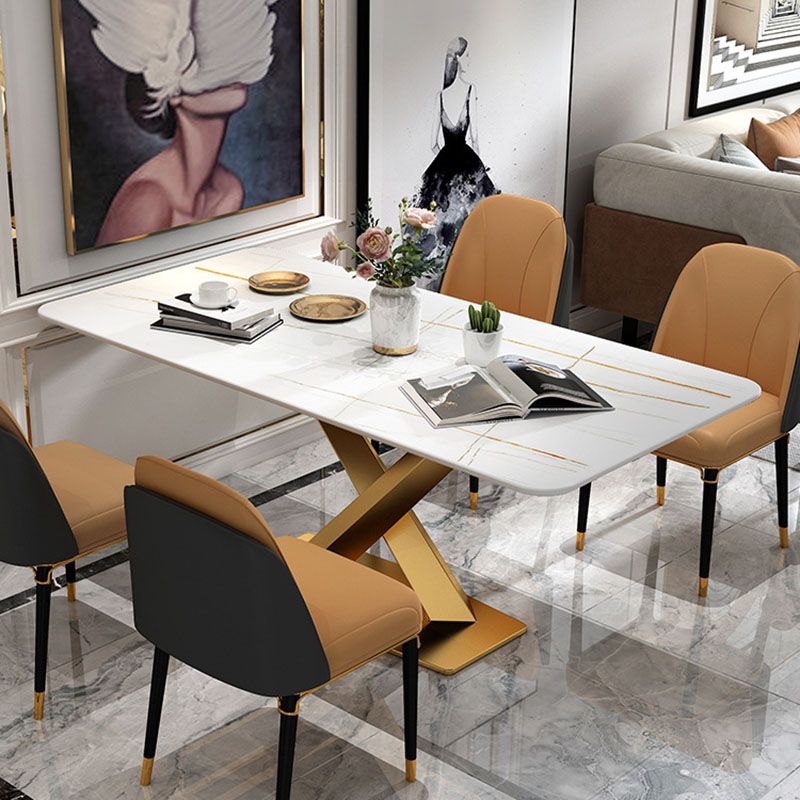 Luxury Dining Room Dinner Table Stone Rectangle Pedestal Dining Table Clearhalo 'Dining Tables & Seating' 'Dining Tables' 'dining_table' 'furn' 'furn_dining_table' 'Furniture' 'Kitchen & Dining Furniture' 1200x1200_7396c3a1-c17f-4b7b-b2b1-a680f9fb1d91