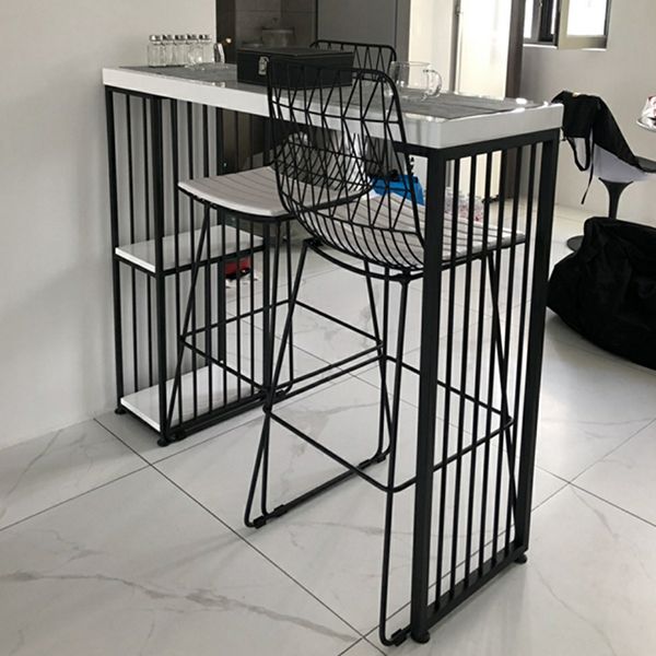 White Rectangle Bar Height Table Artificial Wood Pub Table with 2-shelf