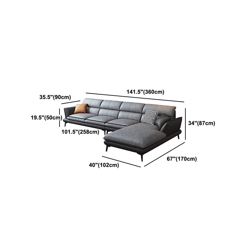 Flared Arm Sofa & Chaise Modern Faux Leather Sofa in Dark Grey Clearhalo 'furn' 'furn_sectionals' 'Furniture' 'Living Room Furniture' 'Sectionals' 1200x1200_7399b142-0304-40b3-9ebd-300ee9628662