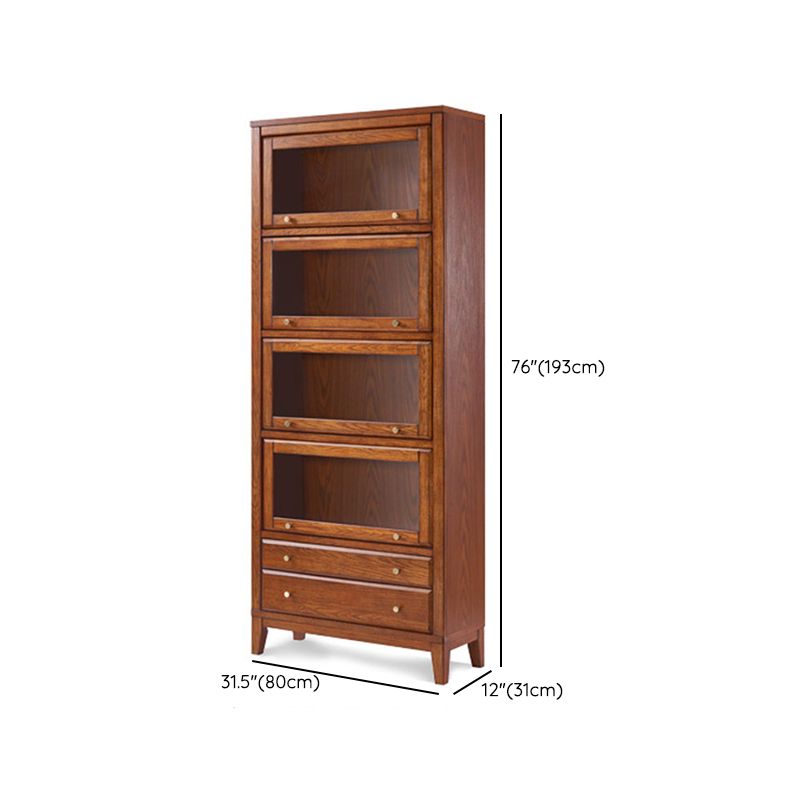 Modern Style Closed Back Bookshelf Wooden Standard Bookcase with Drawers