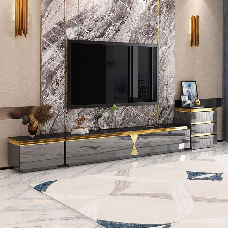 Support multimédia pour téléviseur Glam de 16 po de largeur, console multimédia pour téléviseur en verre avec rangement fermé et tiroirs