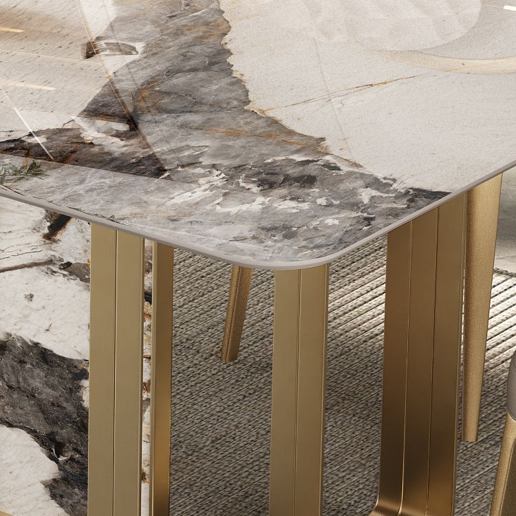 Glam Sintered Stone Dining Set Rectangle 1/3/4/5/6 Pieces Dining Set