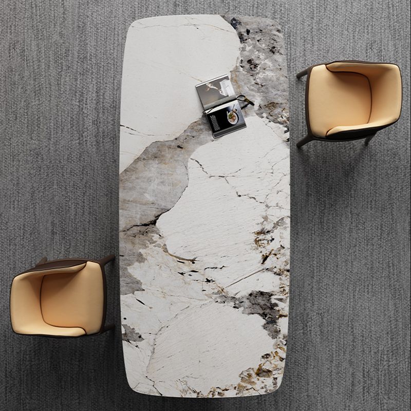 Mesa de comedor de piedra rectangular Mesa de comedor de base de metal moderna para sala de estar