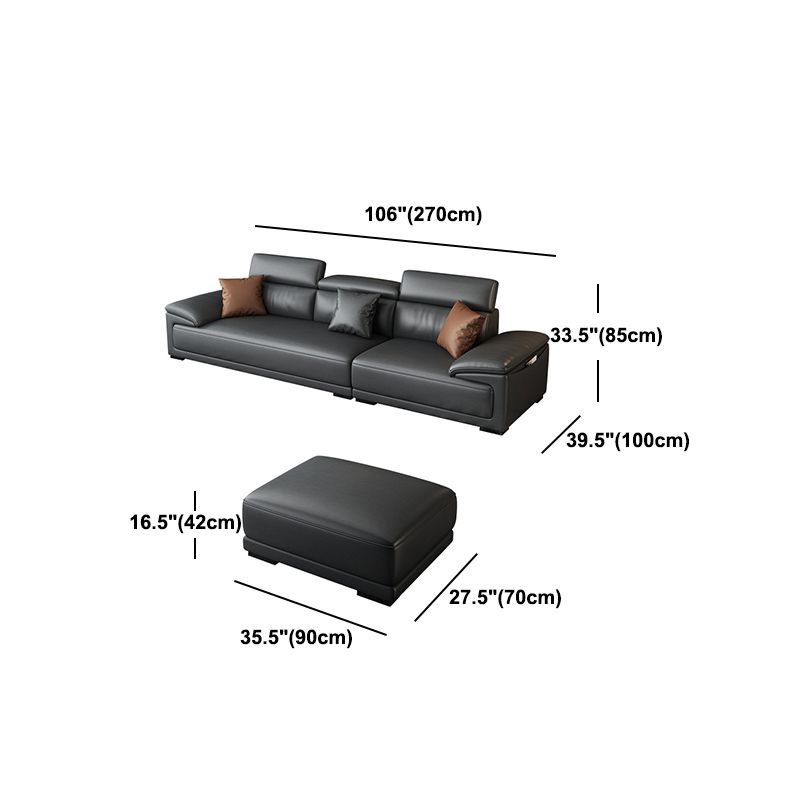 Black Faux Leather Sofa 33.46" H Pillow Top Arm Sofa & Chaise Clearhalo 'furn' 'furn_sectionals' 'Furniture' 'furniture_sectionals' 'Living Room Furniture' 'Sectionals' 1200x1200_73b15d28-b777-4869-aab5-3ecefc377c3c