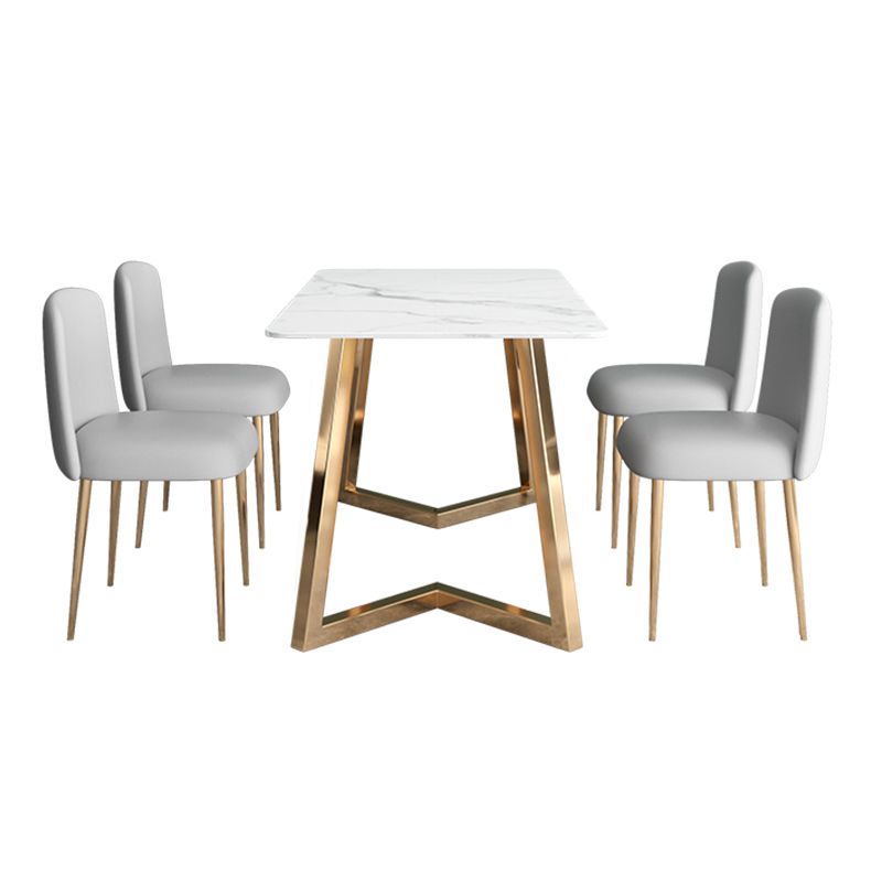 Glam Iron Dinette Set 1/2/5 Pieces Rectangle Dining Table Set with White Sintered Stone Clearhalo 'Dining Room Sets' 'Dining Tables & Seating' 'dining_room_set' 'furn' 'furn_dining_room_set' 'Furniture' 'furniture_dining_room_set' 'Kitchen & Dining Furniture' 1200x1200_73b5db3d-4654-4095-a465-1de211caee4b