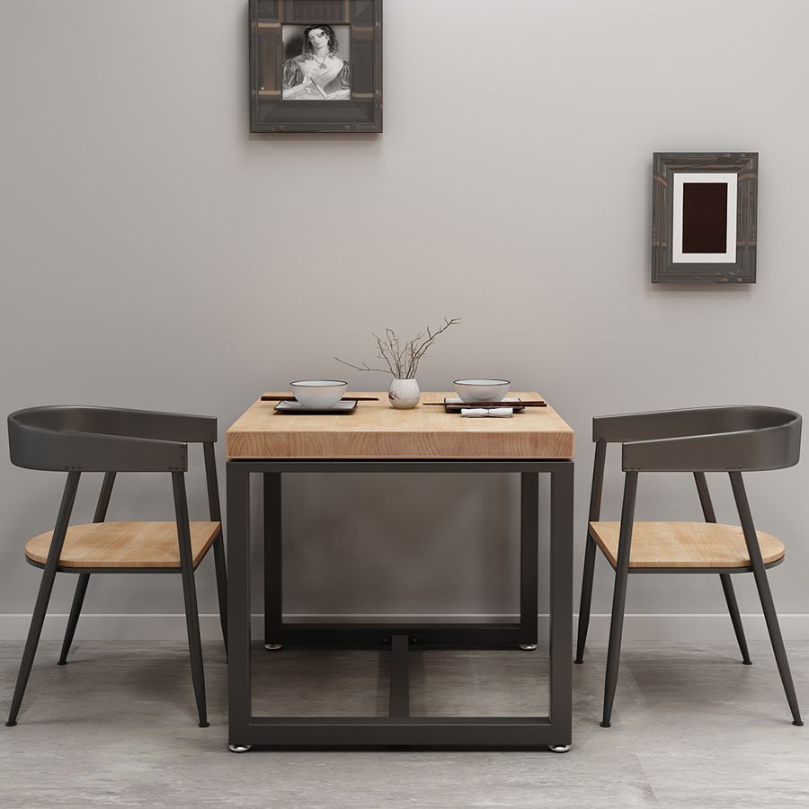 Table à manger en bois massif carré table à manger industrielle avec base en métal