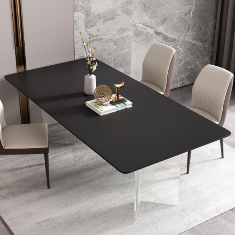 Mesa de comedor rectangular de estilo moderno Mesa de piedra sinterizada con base acrílica