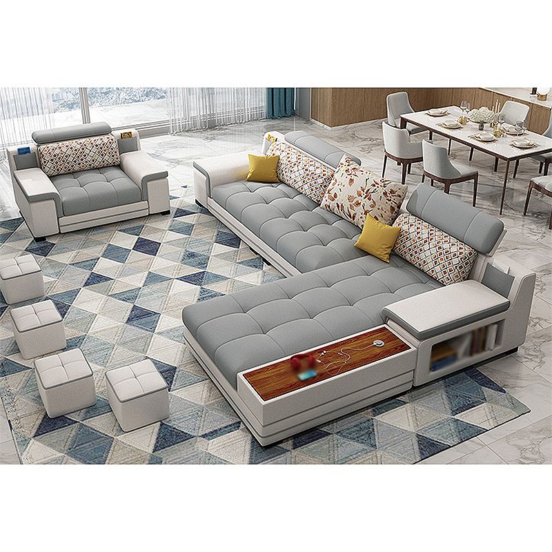 161.42"L X 98.43"W X 35.43"H Pu Cushion Back Sofa Square Arm Sectionals with Storage Clearhalo 'furn' 'furn_sectionals' 'Furniture' 'furniture_sectionals' 'kitchen' 'kitchen_sectionals' 'Living Room Furniture' 'Sectionals' 1200x1200_73c0e04a-5a80-46b0-aeb3-f2448856d232