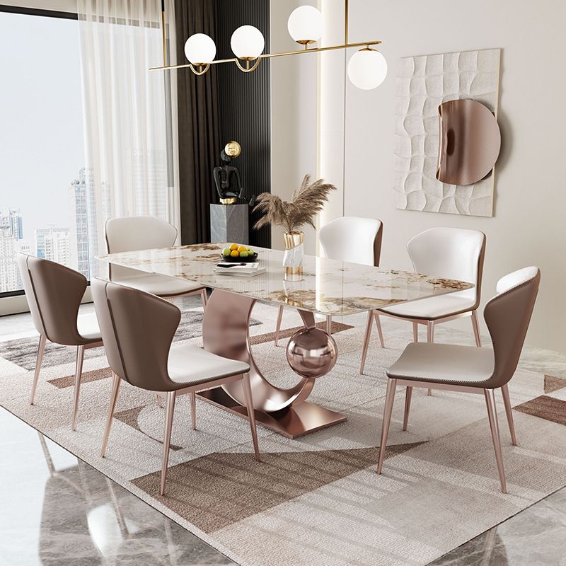 Luxurious Sintered Stone Top Dining Set Rectangle 1/4/5/7/9 Pieces Dining Room Table Set Clearhalo 'Dining Room Sets' 'Dining Tables & Seating' 'dining_room_set' 'furn' 'furn_dining_room_set' 'Furniture' 'Kitchen & Dining Furniture' 1200x1200_73c1db99-aa91-4c22-8eba-d96e8a203191