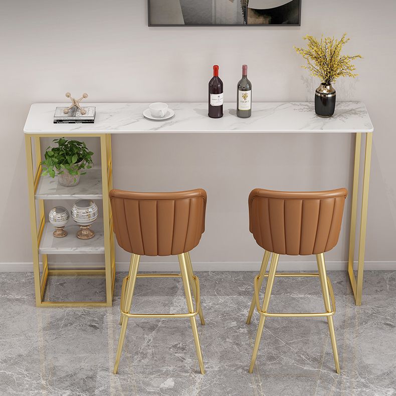 Tavolo da pranzo bar rettangolo bar a barre da pranzo con base di cavalletto dorato