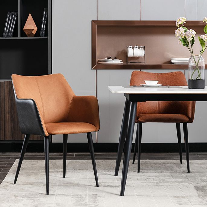 Faux Leather Arm Chair Metal Base Indoor Dining Chair for Dining Room Clearhalo 'Dining Chairs' 'Dining Tables & Seating' 'dining_chair' 'furn' 'furn_dining_chair' 'Furniture' 'Kitchen & Dining Furniture' 1200x1200_73c4eb3e-7941-4c2c-b4d0-951223f43664