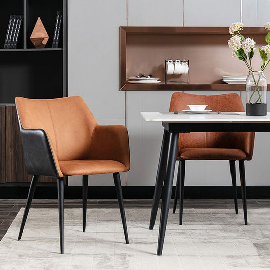 Faux Leather Arm Chair Metal Base Indoor Dining Chair for Dining Room
