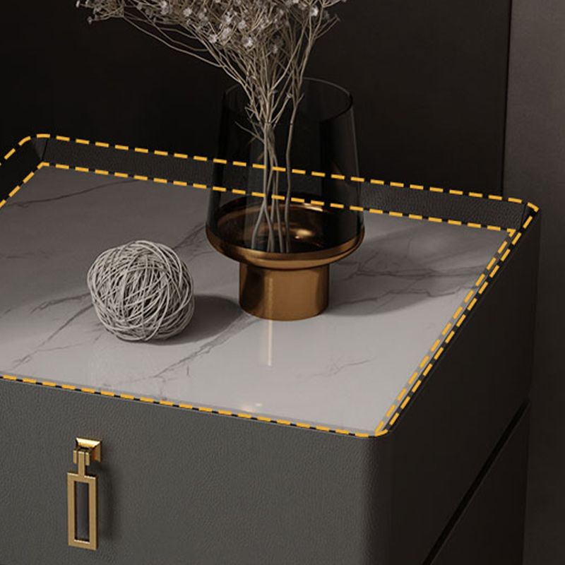 Contemporary Accent Table Nightstand Stone Night Table with Drawers