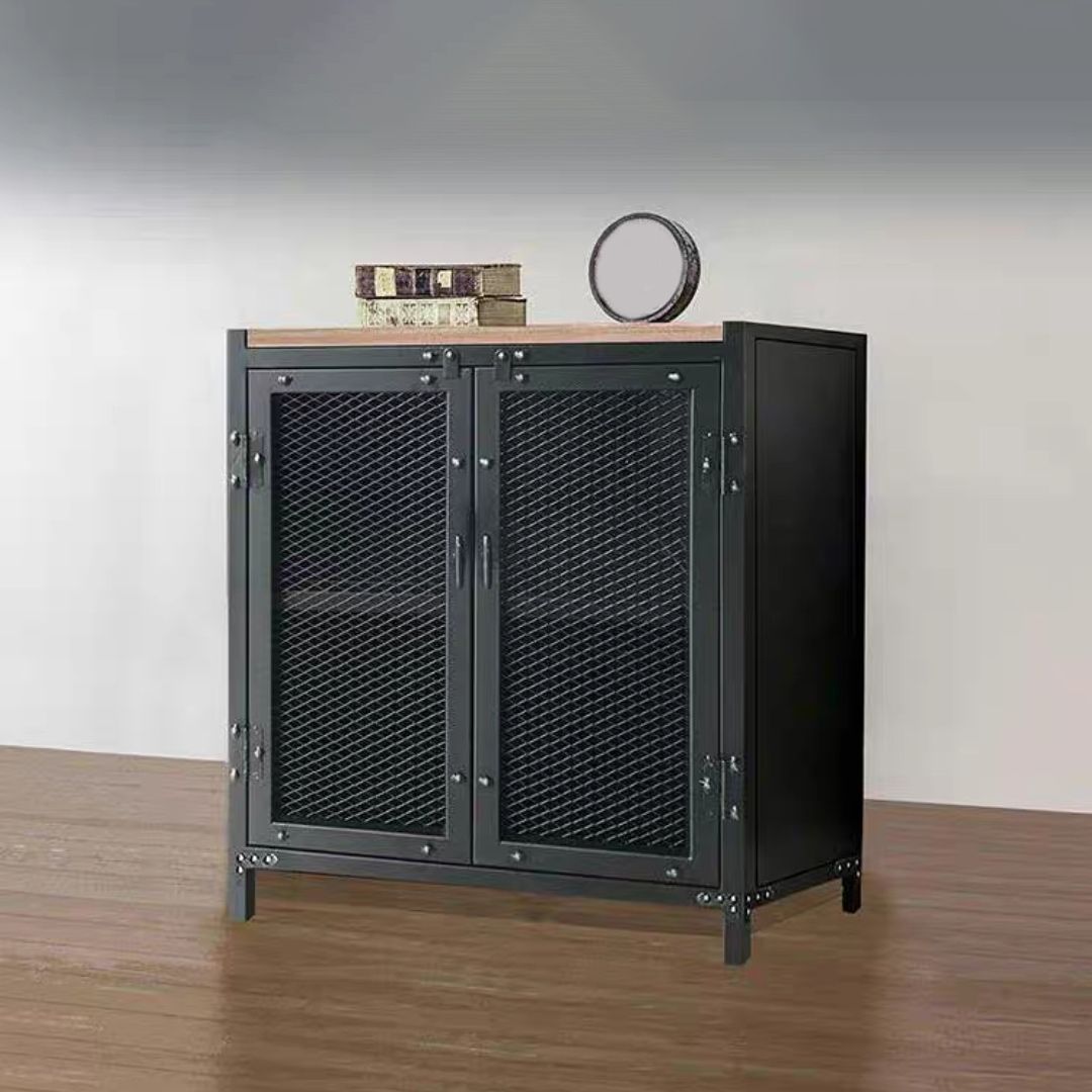 29.5" Tall Metal Accent Cabinet Industrial 2 - Door Chest with Wood Top Clearhalo 'Cabinets & Chests' 'cabinets_chests' 'furn' 'furn_cabinets_chests' 'Furniture' 'Living Room Furniture' 1200x1200_73c9e84d-1d01-48a0-8531-6876337e8158