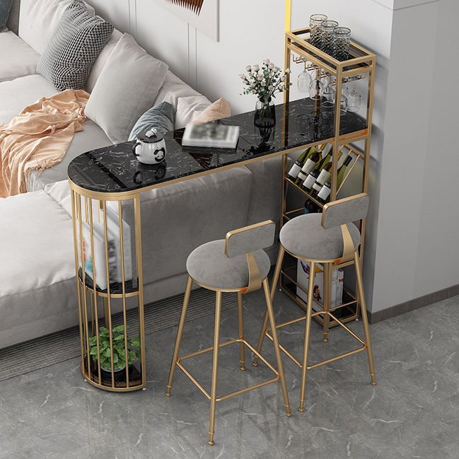 Glam Style Table in Iron Top and Faux Marble with Shelf Milk Tea Shop Bar Table Clearhalo 'Bar Furniture' 'Bar Tables' 'bar_tables' 'furn' 'furn_bar_tables' 'Furniture' 'furniture_bar_tables' 'Kitchen & Dining Furniture' 1200x1200_73ca56ac-9eea-47b2-aad4-1690e5b1a083