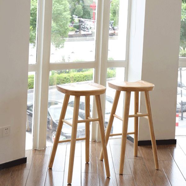 Modern Backless Footrest Stool Contoured Pine Solid Wood Bar Stool
