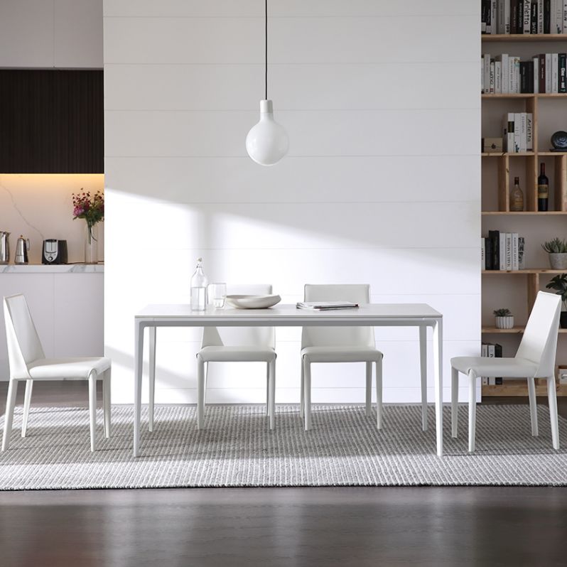 Contemporary Sintered Stone Top White Dining Table Rectangle Shape Dining Table with 4 Legs Base Clearhalo ' dining_table' 'Dining Tables & Seating' 'Dining Tables' 'Furniture' 'furniture_dining_table' 'Kitchen & Dining Furniture' 'kitchen&dining_furn' 'kitchen' 'kitchen_dining_table' 1200x1200_73cba0ab-a1ab-44e7-aa71-5c1e664da7a7