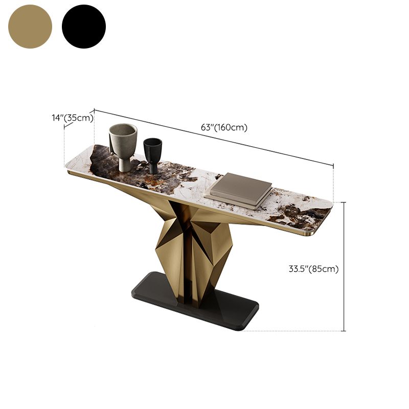 Rectangle Shape Contemporary Console Table Gold/Black Stone Sofa Table for Hall