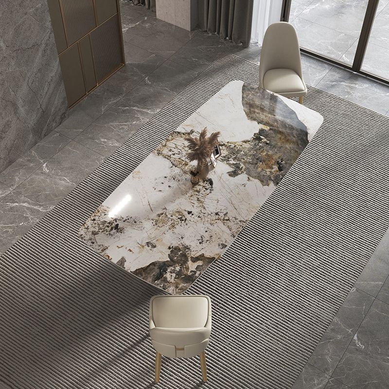 Contemporary Stone Dining Table Rectangle Table with Pedestal Base Clearhalo 'Dining Tables & Seating' 'Dining Tables' 'dining_table' 'furn' 'furn_dining_table' 'Furniture' 'Kitchen & Dining Furniture' 1200x1200_73d1f4de-56df-44f5-b8d4-f02c0890c36e