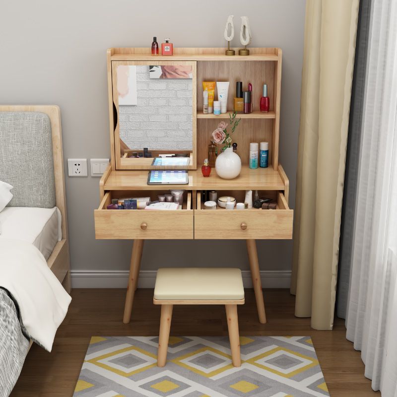 Tocador escandinavo con espejo y cajón de madera sólida