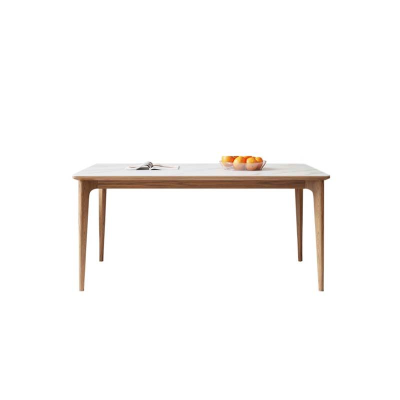 White Stone Top Table with Ash Wood Legs Mid-Century Modern Dining Table