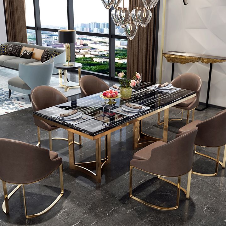 Traditional Luxury Dining Table Rectangle Double Pedestal Table with Gold Frame Clearhalo ' dining_table' 'Dining Tables & Seating' 'Dining Tables' 'furn' 'furn_dining_table' 'Furniture' 'furniture_dining_table' 'Kitchen & Dining Furniture' 'kitchen&dining_furn' 'kitchen' 'kitchen_dining_table' 1200x1200_73d515f8-46f7-484c-a2d2-719c4060d404