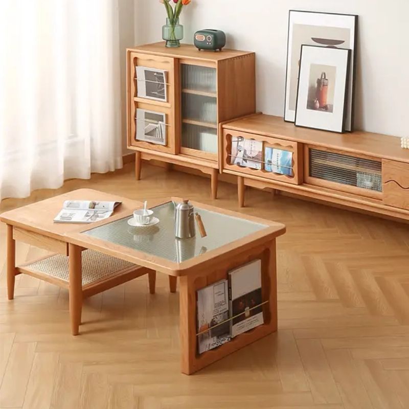Scandinavian Rectangle Coffee Table in Natural Solid Wood with Storage Clearhalo 'Coffee & Accent Tables' 'Coffee Tables' 'coffee_tables' 'furn' 'furn_coffee_tables' 'Furniture' 'Living Room Furniture' 1200x1200_73db833f-7100-4a1c-ba0e-596084a72cb9