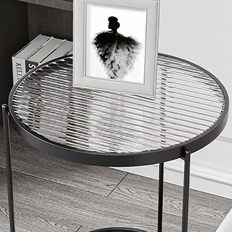 23.6" Tall Round Glass Top Side Table Iron Frame Base End Table with Shelf Clearhalo 'Coffee & Accent Tables' 'End & Side Tables' 'end_side_tables' 'furn' 'furn_end_side_tables' 'Furniture' 'Living Room Furniture' 1200x1200_73dc2ebd-4f61-4983-b6df-d918c5f91d59