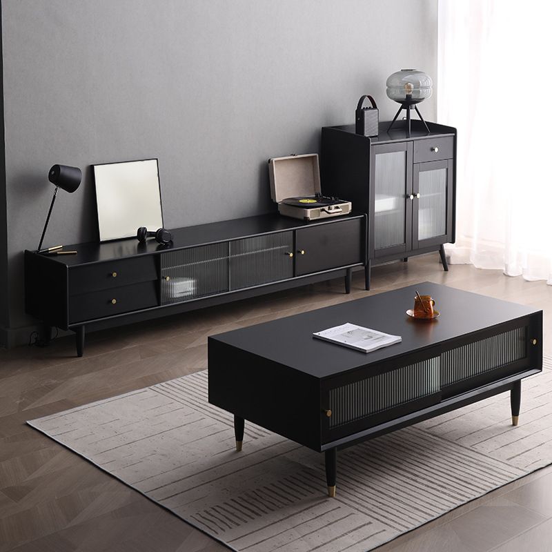 Traditional TV Stand Console with Drawers Rubberwood TV Media Stand