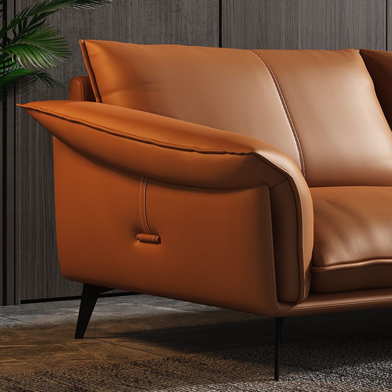 Orange Sponge Padded Leather Sofa with Pillow Back and Flared Armrest Sectional Clearhalo 'furn' 'furn_sectionals' 'Furniture' 'furniture_sectionals' 'Living Room Furniture' 'Sectionals' 1200x1200_73df82d7-017b-4de3-b72a-3ad1993b0eed