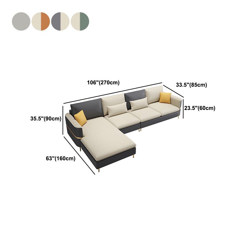 106.3" W Square Arm Sofa & Chaise, Faux Leather Sectional Sofa Clearhalo 'furn' 'furn_sectionals' 'Furniture' 'Living Room Furniture' 'Sectionals' 1200x1200_73df9059-3c89-4d8d-b8cb-7bef07e005f6
