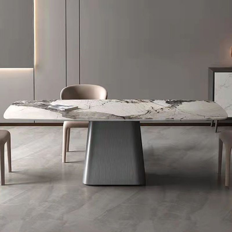 Traditional Rectangle Luxury Dining Table White Sintered Stone Table with Metal Pedestal Base Clearhalo ' dining_table' 'Dining Tables & Seating' 'Dining Tables' 'furn' 'furn_dining_table' 'Furniture' 'furniture_dining_table' 'Kitchen & Dining Furniture' 'kitchen&dining_furn' 'kitchen' 'kitchen_dining_table' 1200x1200_73e16c99-0ae7-4f15-85f0-5390e3f288cd