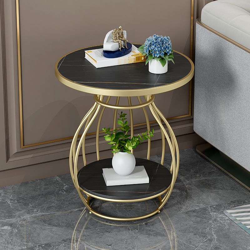 Modern Round Slate Top Side Table Steel Frame End Table with Shelf