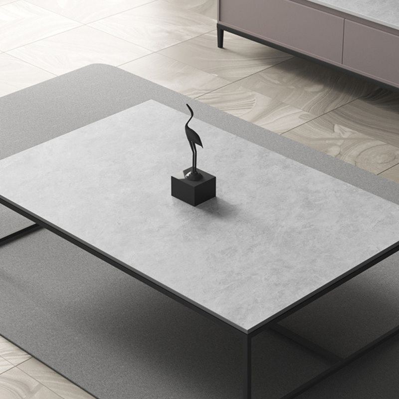 Trestle 1 Single Coffee Table Rectangular Slate Top Coffee Table in Gray