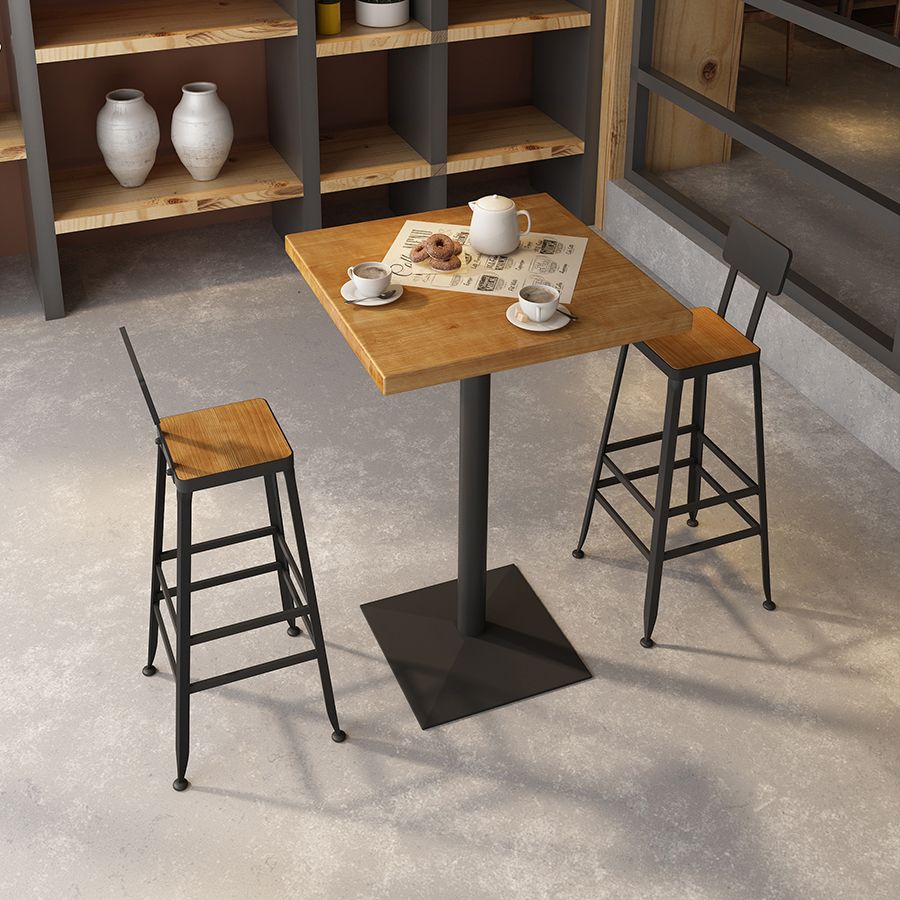 Industrial Square Hemlock Bar Dining Table Iron Indoor Bistro Table with Single Pedestal Clearhalo 'Bar Furniture' 'Bar Tables' 'bar_tables' 'Furniture' 'furniture_bar_tables' 'Kitchen & Dining Furniture' 'kitchen&dining_furn' 'kitchen' 1200x1200_73e8ee9d-fd89-4f33-a620-535faad862d8