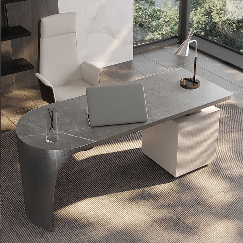 Stone Peninsula Office Desk 2 Drawers 27.56" Tall Writing Desk Clearhalo 'furn' 'furn_office_desk' 'Furniture' 'Office Desks' 'Office Furniture' 'office_desk' 1200x1200_73ee5d13-53f4-4b36-adbe-dec5a26d0dbe