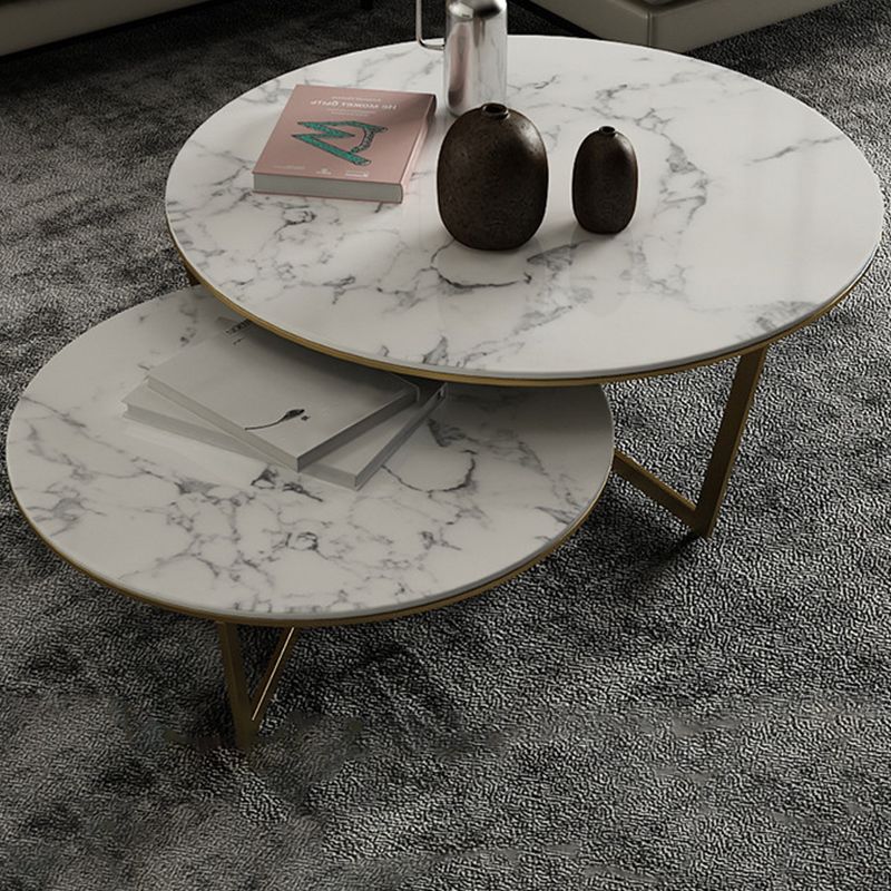 Glam White Frame Coffee Table Round Slate Top Cocktail Table Clearhalo 'Coffee & Accent Tables' 'Coffee Tables' 'coffee_tables' 'furn' 'furn_coffee_tables' 'Furniture' 'Living Room Furniture' 1200x1200_73ef319e-4b36-4298-ab60-665402bb5803